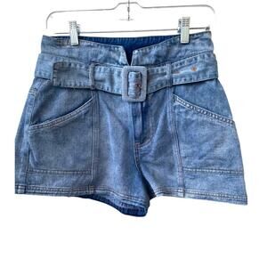 Le Lis Denim Belted High Waist Medium Wash Zip Fly 100% Cotton Size M Shorts